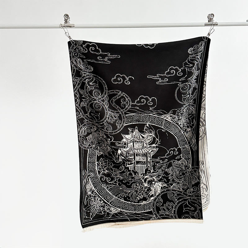 Écharpe-châle douillette à motif de Buddha Stones koi, de fleurs et de vagues - image 8