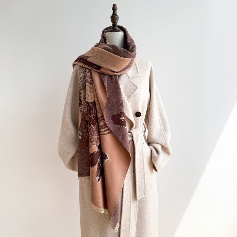 Écharpe douce à motif de Buddha Stones, cigognes, fleurs de lotus et feuilles, hiver. - image 14