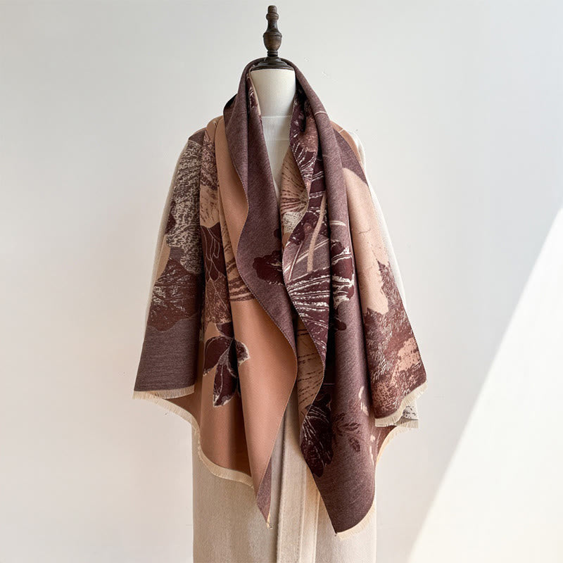 Écharpe douce à motif de Buddha Stones, cigognes, fleurs de lotus et feuilles, hiver. - image 13