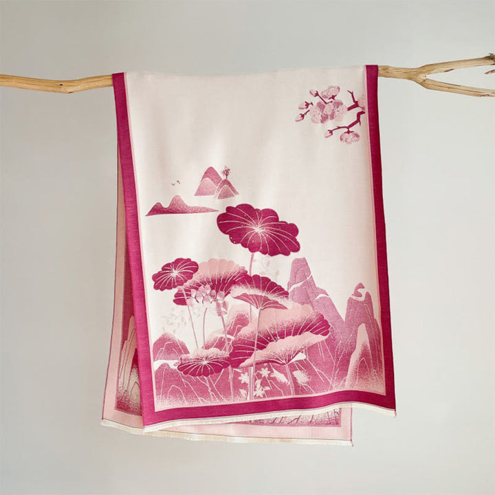 Écharpe-châle douce à motif de Buddha Stones, de fleurs de lotus et de feuilles de montagne hivernales - Rose vif - 180 x 65 cm - image 10
