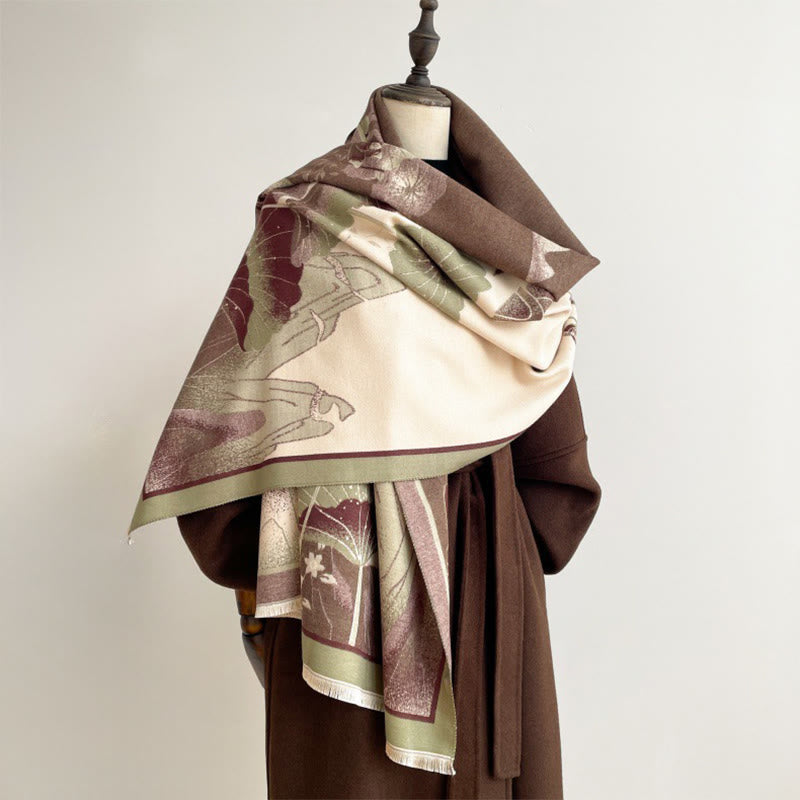 Écharpe-châle douce à motif de Buddha Stones, de fleurs de lotus et de feuilles de montagne hivernales - image 4