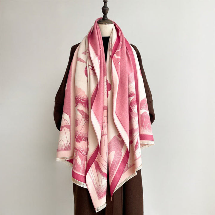 Écharpe-châle douce à motif de Buddha Stones, de fleurs de lotus et de feuilles de montagne hivernales - image 12