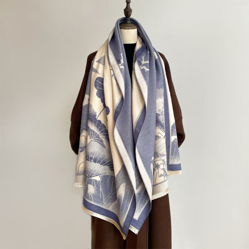 Écharpe-châle douce à motif de Buddha Stones, de fleurs de lotus et de feuilles de montagne hivernales - image 7