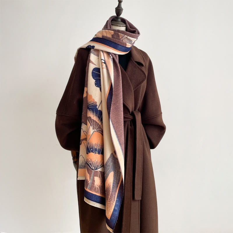 Écharpe-châle douce à motif de Buddha Stones, de fleurs de lotus et de feuilles de montagne hivernales - image 15