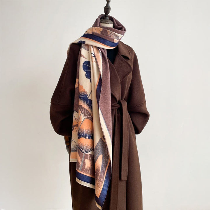 Écharpe-châle douce à motif de Buddha Stones, de fleurs de lotus et de feuilles de montagne hivernales - image 15