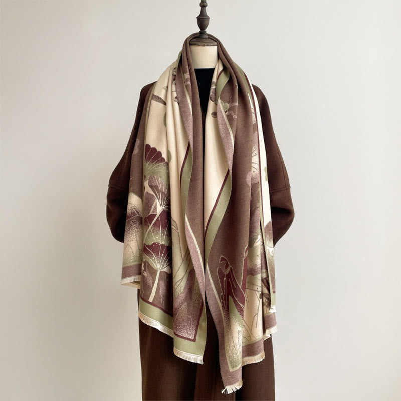 Écharpe-châle douce à motif de Buddha Stones, de fleurs de lotus et de feuilles de montagne hivernales - image 5