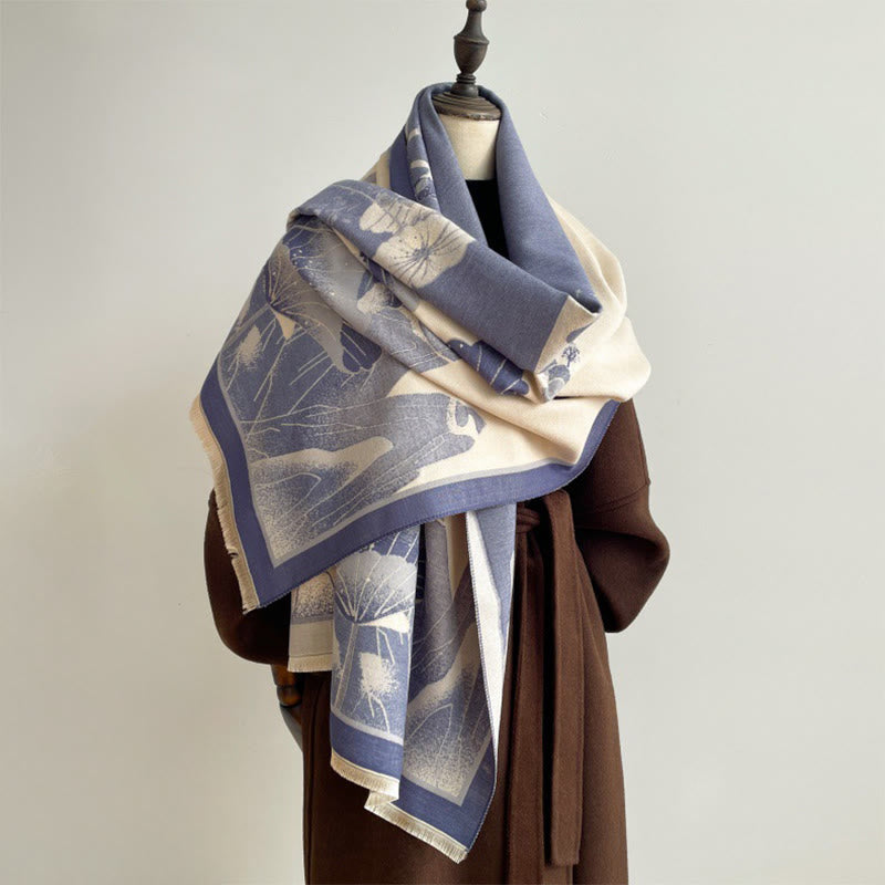 Écharpe-châle douce à motif de Buddha Stones, de fleurs de lotus et de feuilles de montagne hivernales - image 8