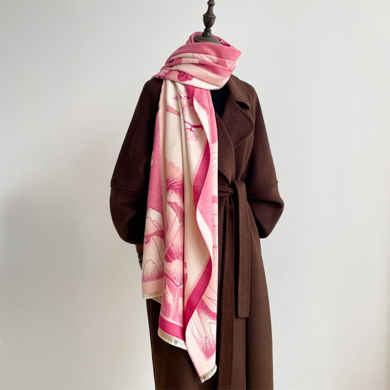 Écharpe-châle douce à motif de Buddha Stones, de fleurs de lotus et de feuilles de montagne hivernales - image 11