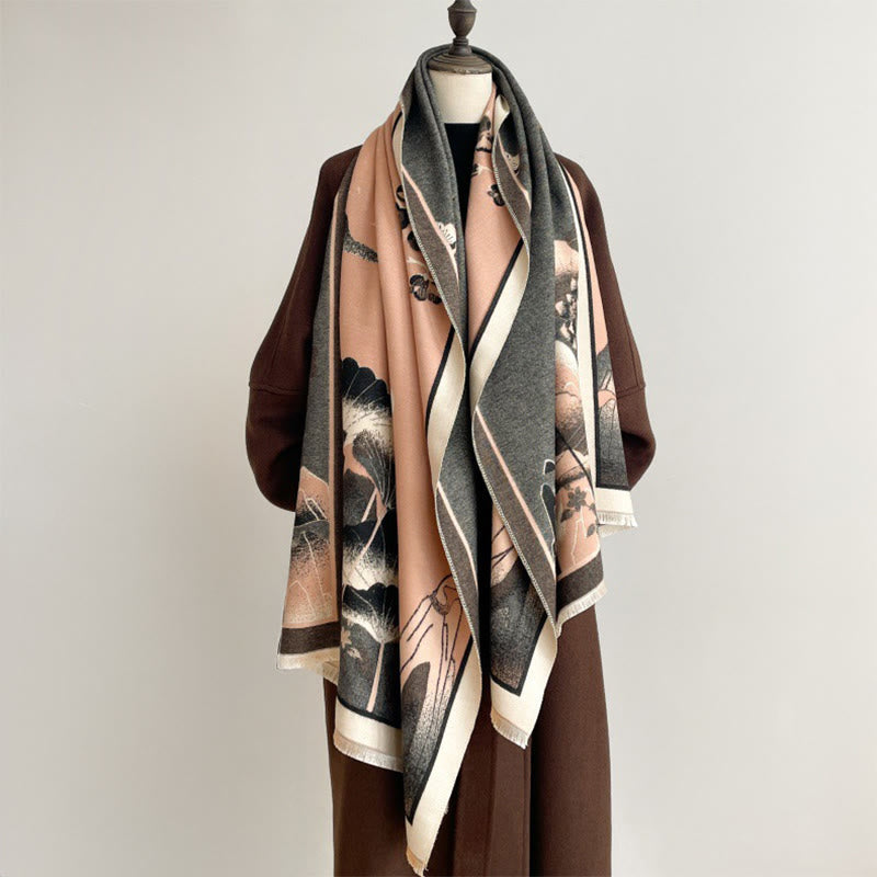 Écharpe-châle douce à motif de Buddha Stones, de fleurs de lotus et de feuilles de montagne hivernales - image 2