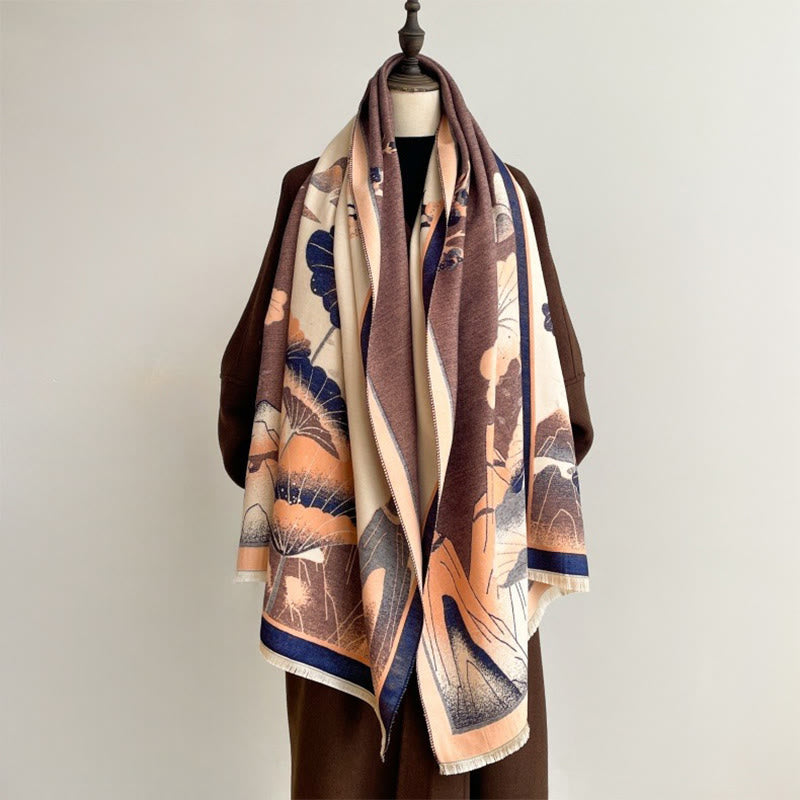 Écharpe-châle douce à motif de Buddha Stones, de fleurs de lotus et de feuilles de montagne hivernales - image 14