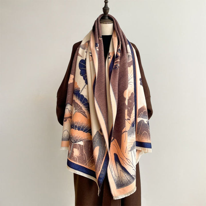 Écharpe-châle douce à motif de Buddha Stones, de fleurs de lotus et de feuilles de montagne hivernales - image 14