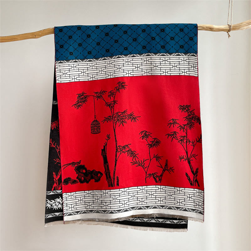 Écharpe-châle douillette à motif de petits oiseaux et de feuilles de bambou en forme de Buddha Stones - image 8