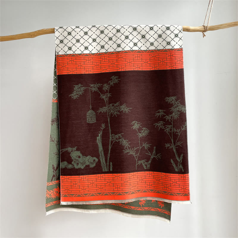 Écharpe-châle douillette à motif de petits oiseaux et de feuilles de bambou en forme de Buddha Stones - image 11