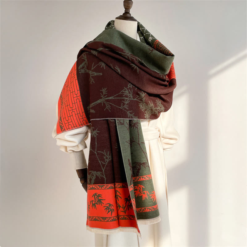 Écharpe-châle douillette à motif de petits oiseaux et de feuilles de bambou en forme de Buddha Stones - image 10