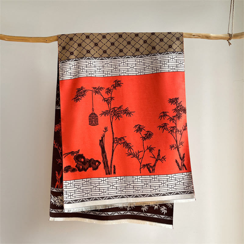 Écharpe-châle douillette à motif de petits oiseaux et de feuilles de bambou en forme de Buddha Stones - image 15