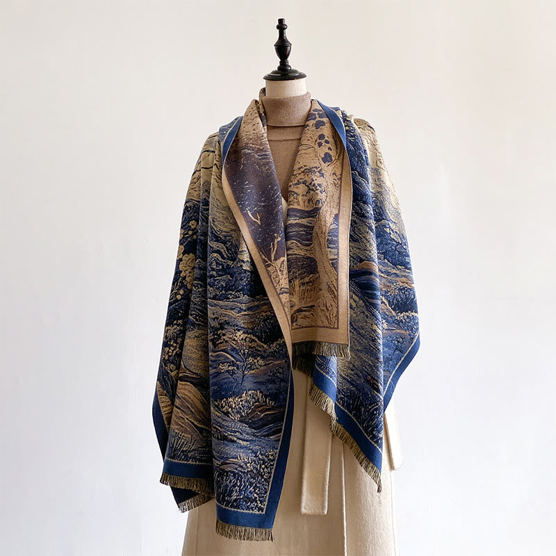 Écharpe-châle douillette à motif de Buddha Stones , dégradé de couleurs hivernales, collines chaudes et arbres - image 8