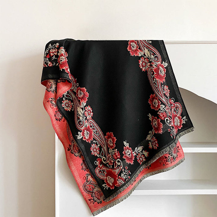 Écharpe-châle chaude et confortable à motif de vignes de fleurs de cajou et de Buddha Stones - Noir - 185 x 65 cm - image 2