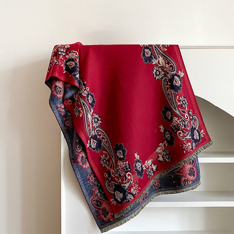 Écharpe-châle chaude et confortable à motif de vignes de fleurs de cajou et de Buddha Stones - FireBrick - 185 x 65 cm - image 4