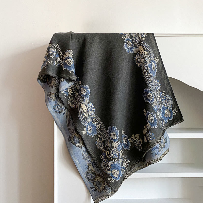 Écharpe-châle chaude et confortable à motif de vignes de fleurs de cajou et de Buddha Stones - Gris ardoise - 185 x 65 cm - image 9