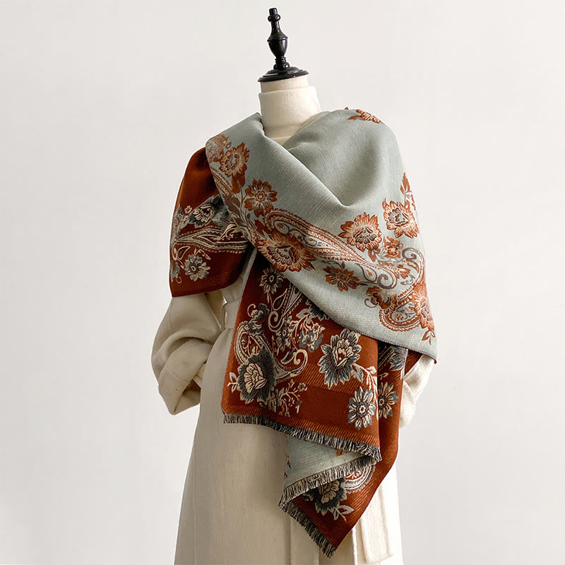 Écharpe-châle chaude et confortable à motif de vignes de fleurs de cajou et de Buddha Stones - SaddleBrown - 185 x 65 cm - image 0