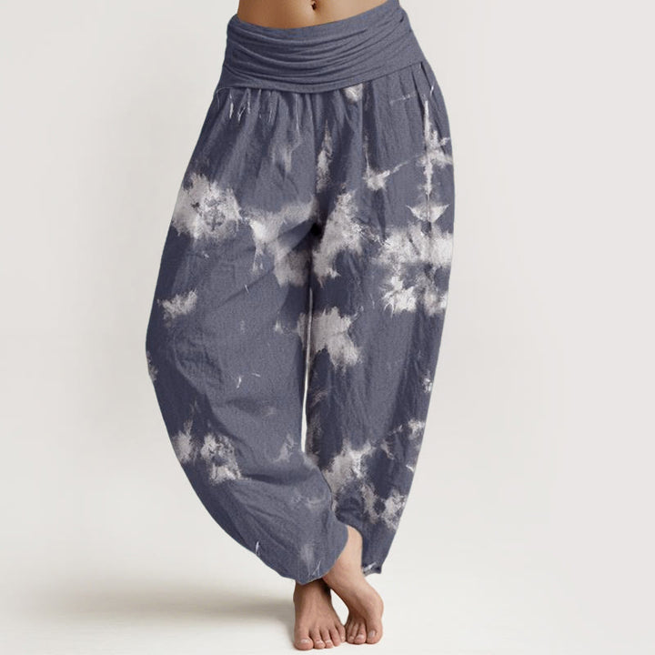 Pantalon Buddha Stones taille élastique pour femme en pur coton avec lignes blanches et pois tie-dye - CadetBlue - US22，UK/AU26，EU54 (6XL) - image 5