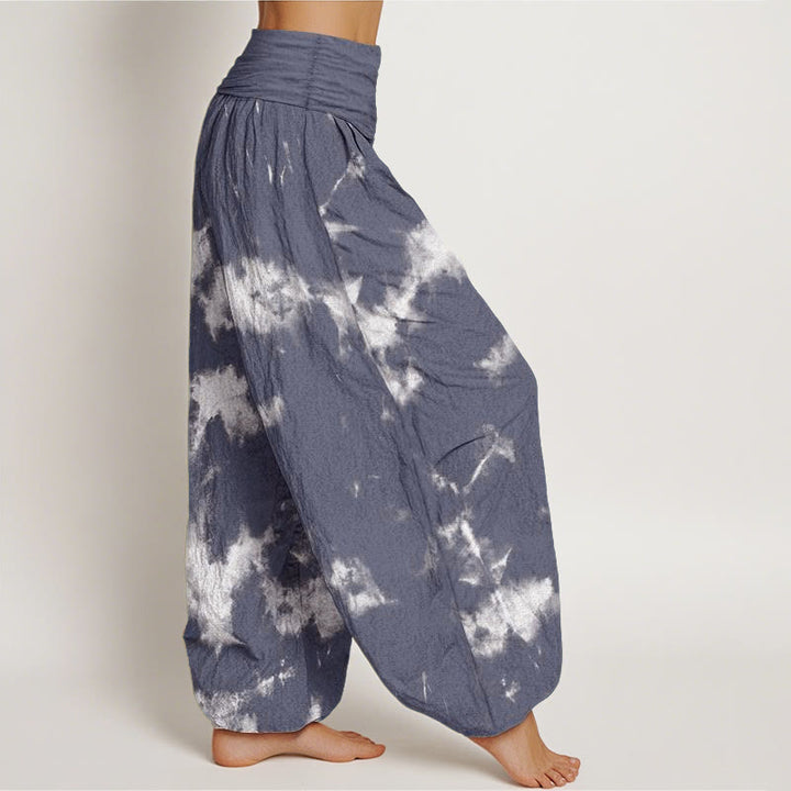 Pantalon Buddha Stones taille élastique pour femme en pur coton avec lignes blanches et pois tie-dye - image 6