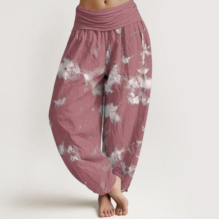 Pantalon Buddha Stones taille élastique pour femme en pur coton avec lignes blanches et pois tie-dye - Rouge violet pâle - US22，UK/AU26，EU54 (6XL) - image 8