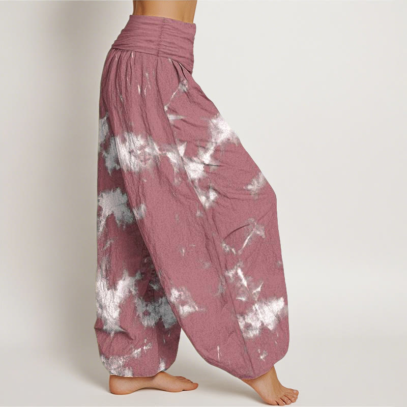Pantalon Buddha Stones taille élastique pour femme en pur coton avec lignes blanches et pois tie-dye - image 9