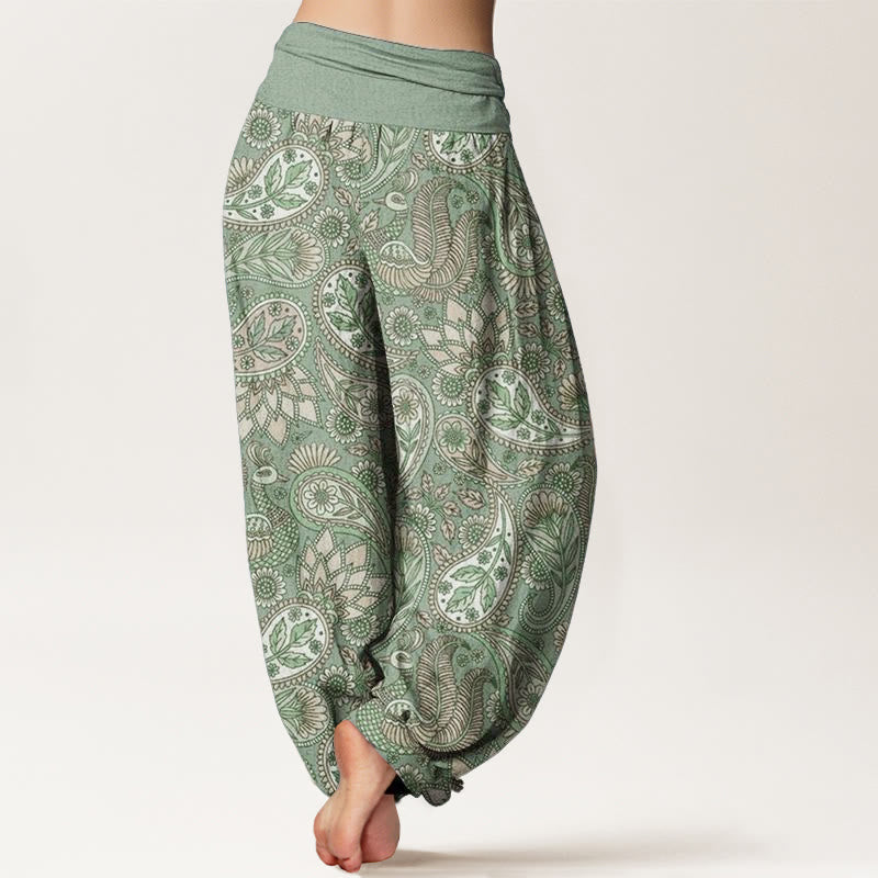 Pantalon Buddha Stones taille élastique pour femme en pur coton avec motif de fleurs de cajou, de paon et de tournesol - image 6
