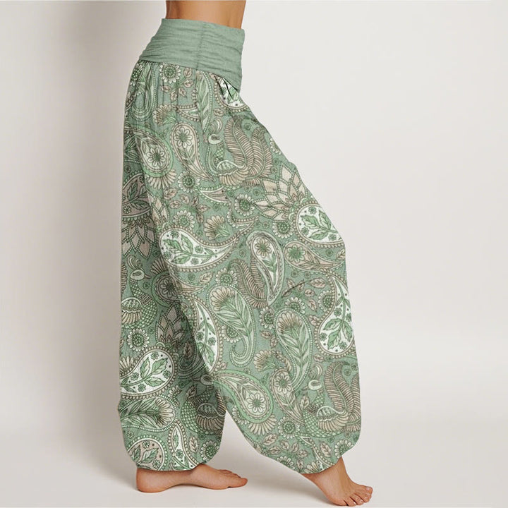 Pantalon Buddha Stones taille élastique pour femme en pur coton avec motif de fleurs de cajou, de paon et de tournesol - image 7