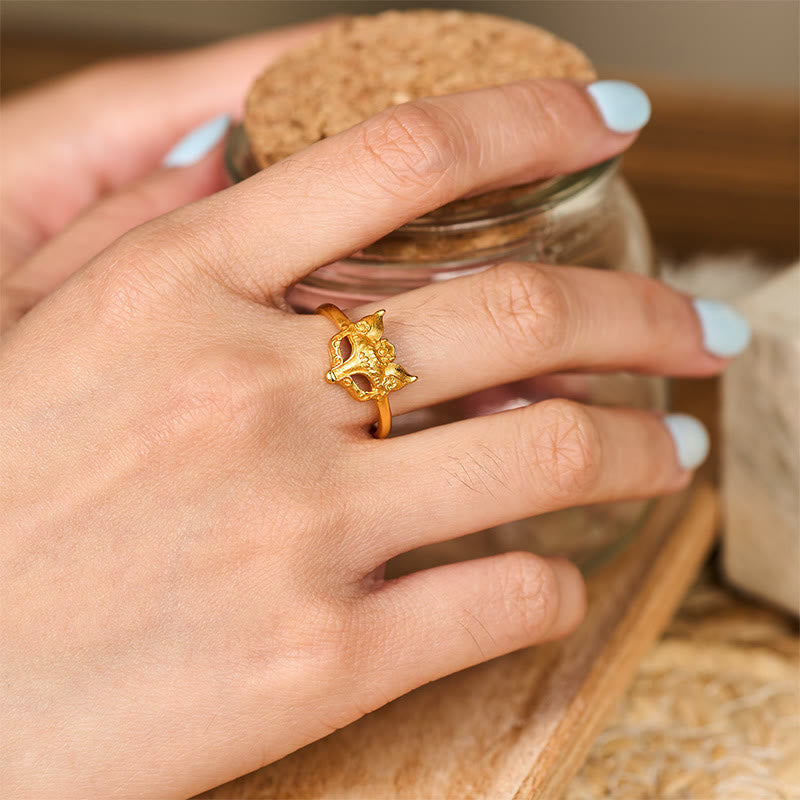 Bague en laiton plaqué or 24 carats avec masque de renard Buddha Stones - image 5