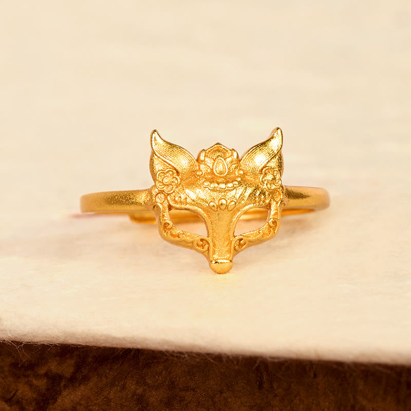 Bague en laiton plaqué or 24 carats avec masque de renard Buddha Stones - image 2