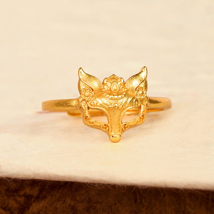 Bague en laiton plaqué or 24 carats avec masque de renard Buddha Stones - image 2