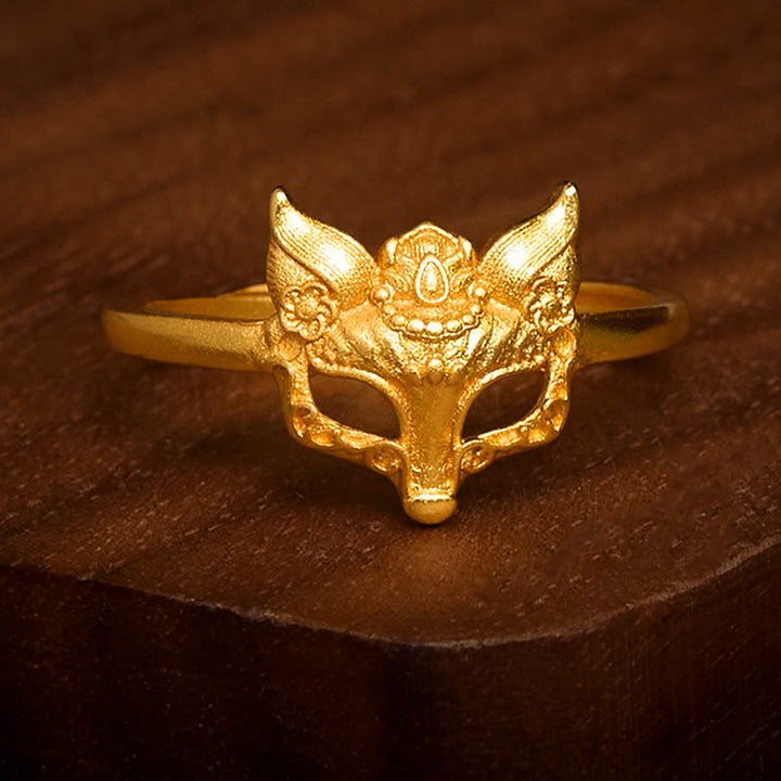 Bague en laiton plaqué or 24 carats avec masque de renard Buddha Stones - image 1