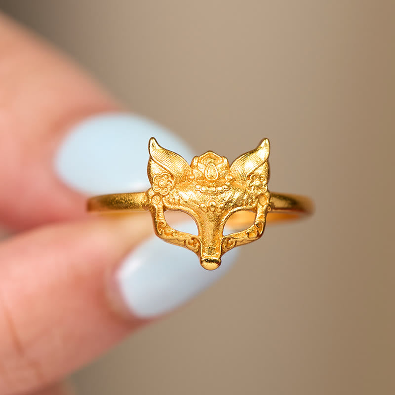 Bague en laiton plaqué or 24 carats avec masque de renard Buddha Stones - image 3