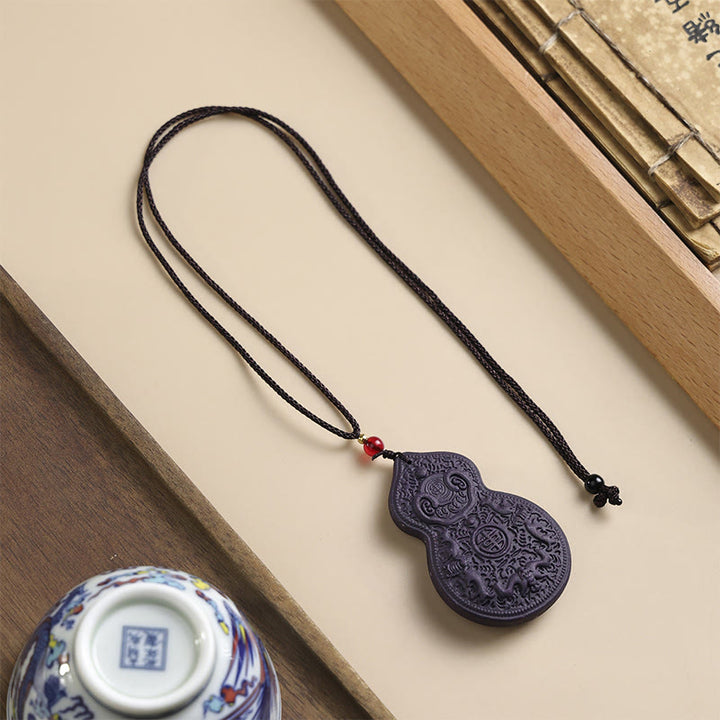 Buddha Stones, Masque de Renard, Papillon, Taotie, Boucle de Paix, Collier Pendentif Fortune - Gourde - image 13