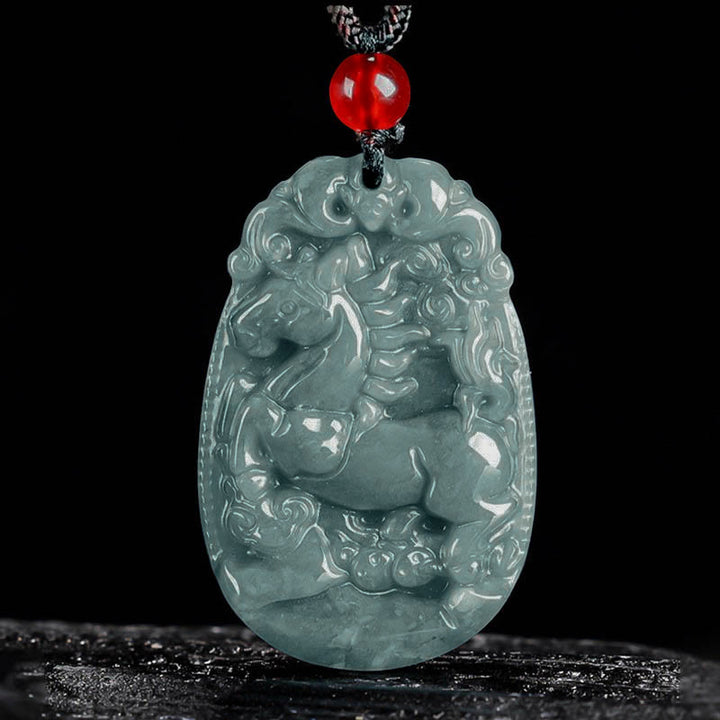 Collier pendentif en corde porte-bonheur en jade avec Buddha Stones et signe du zodiaque chinois, année du cheval - Cheval - image 0