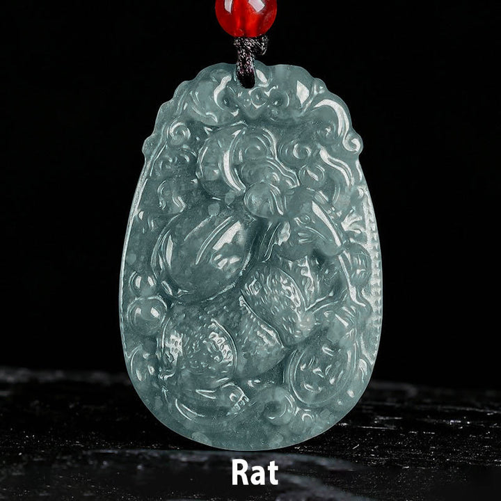 Collier pendentif en corde porte-bonheur en jade avec Buddha Stones et signe du zodiaque chinois, année du cheval - Rat - image 6