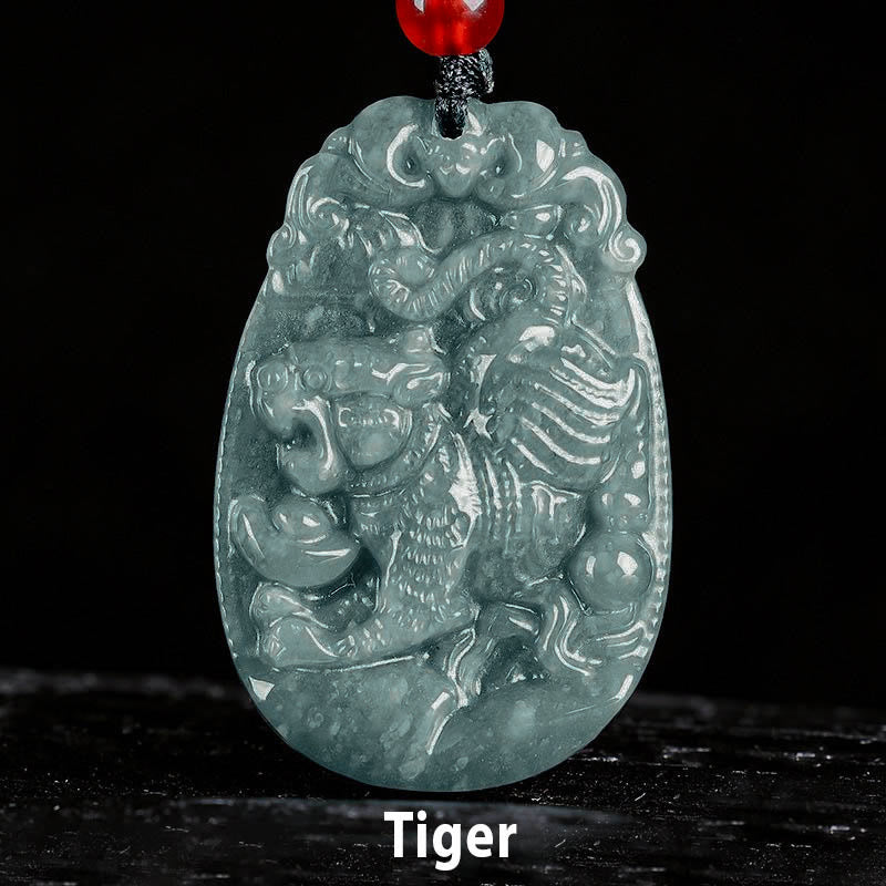 Collier pendentif en corde porte-bonheur en jade avec Buddha Stones et signe du zodiaque chinois, année du cheval - Tigre - image 12