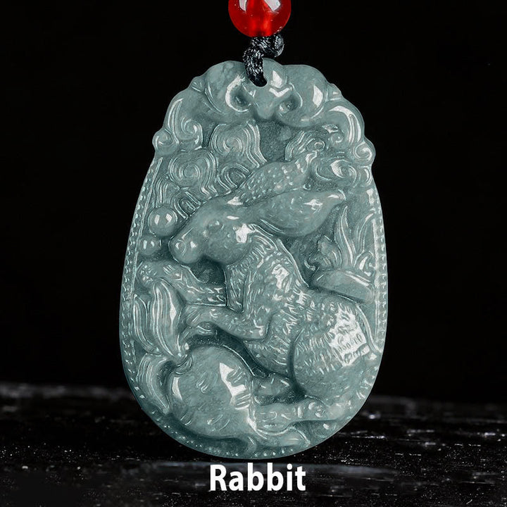 Collier pendentif en corde porte-bonheur en jade avec Buddha Stones et signe du zodiaque chinois, année du cheval - Lapin - image 13