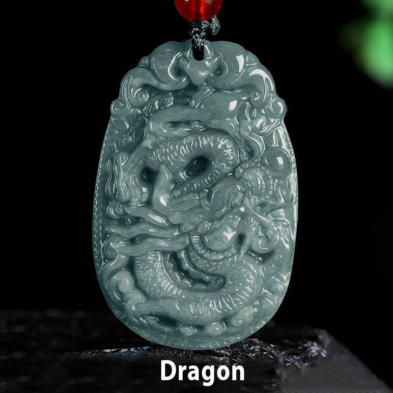 Collier pendentif en corde porte-bonheur en jade avec Buddha Stones et signe du zodiaque chinois, année du cheval - Dragon - image 14