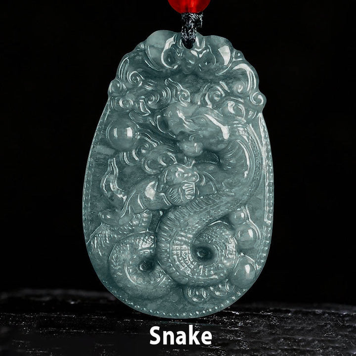 Collier pendentif en corde porte-bonheur en jade avec Buddha Stones et signe du zodiaque chinois, année du cheval - Serpent - image 15