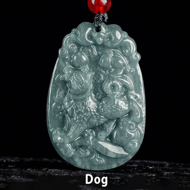 Collier pendentif en corde porte-bonheur en jade avec Buddha Stones et signe du zodiaque chinois, année du cheval - Chien - image 19