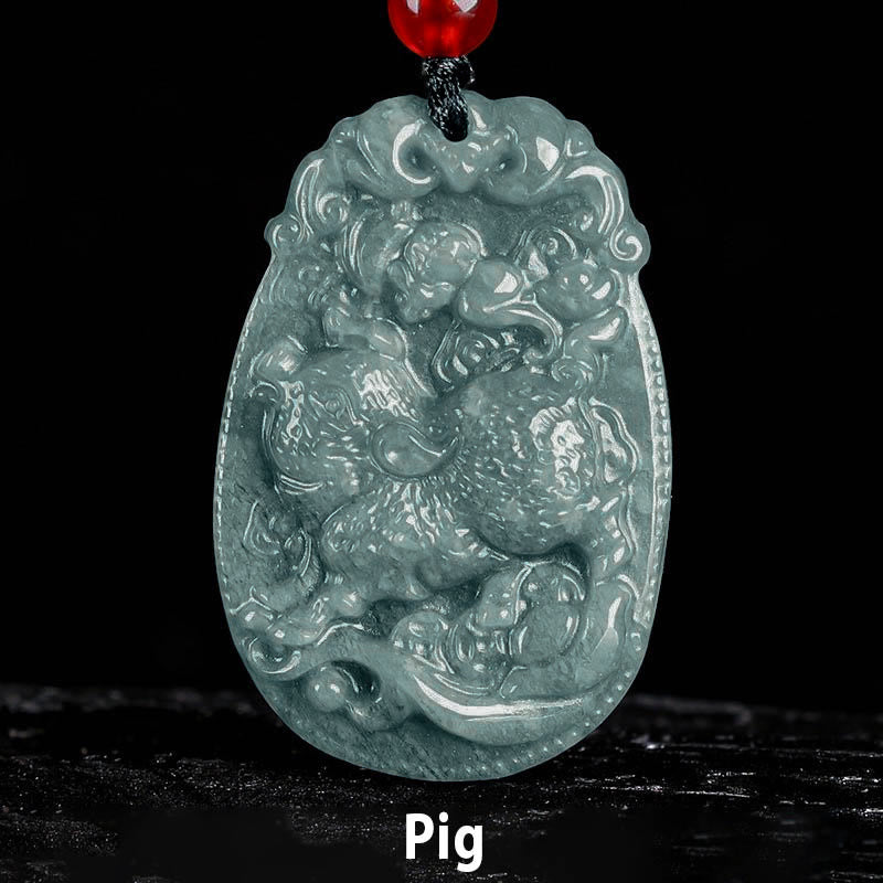 Collier pendentif en corde porte-bonheur en jade avec Buddha Stones et signe du zodiaque chinois, année du cheval - Cochon - image 20