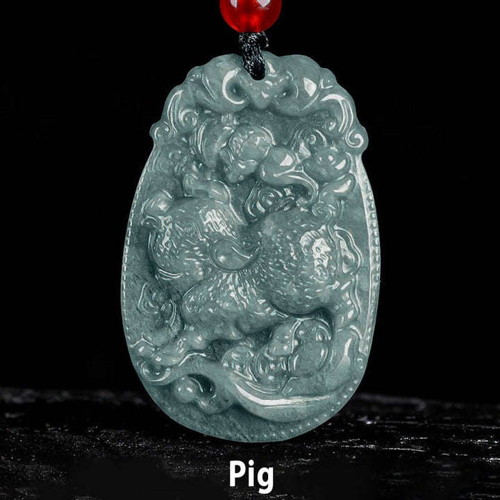 Collier pendentif en corde porte-bonheur en jade avec Buddha Stones et signe du zodiaque chinois, année du cheval - Cochon - image 20