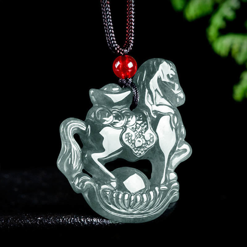 Collier pendentif en corde de jade de lingot de chance et de prospérité de l'année du cheval de Buddha Stones - image 1