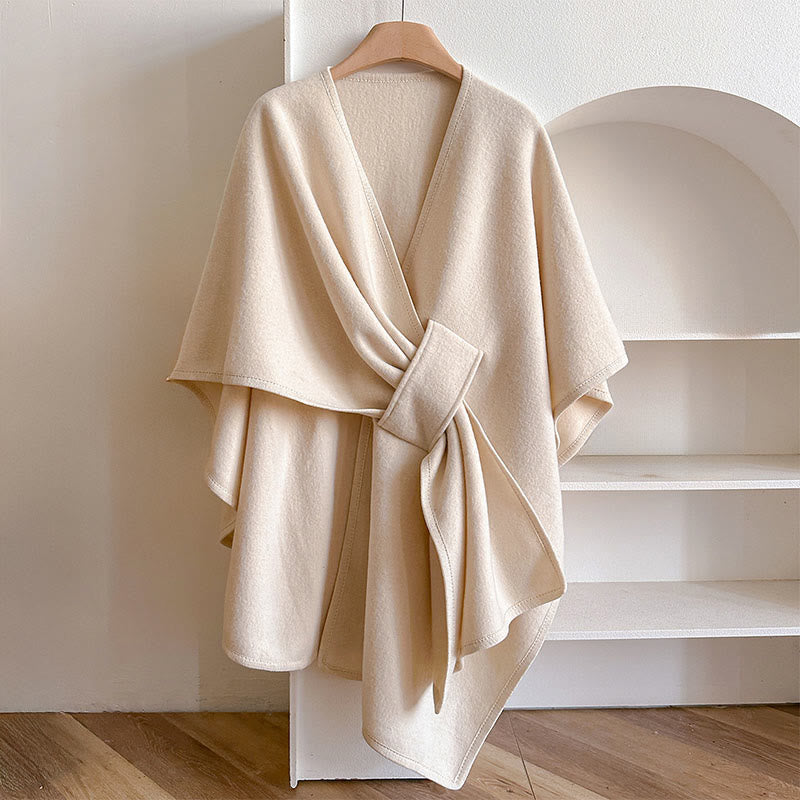 Écharpe-châle fendue chaude et confortable, couleur unie , Buddha Stones - PapayaWhip - 160*110 cm - image 0