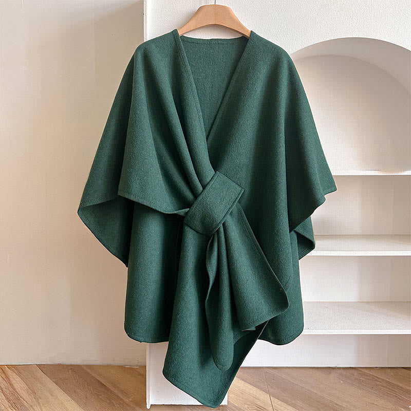 Écharpe-châle fendue chaude et confortable, couleur unie , Buddha Stones - Sarcelle - 160*110 cm - image 7