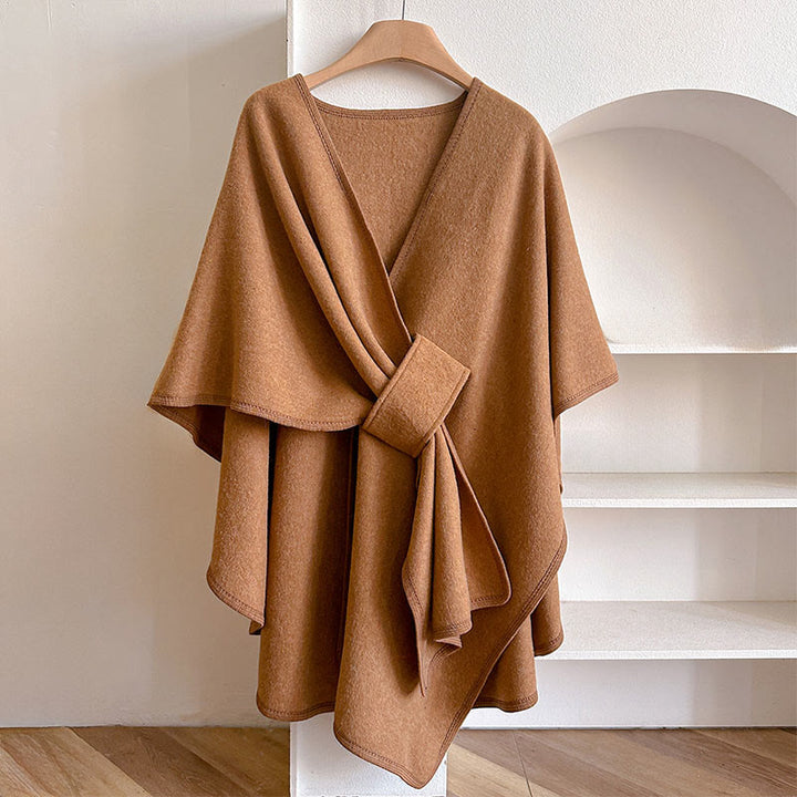 Écharpe-châle fendue chaude et confortable, couleur unie , Buddha Stones - SandyBrown - 160*110 cm - image 3