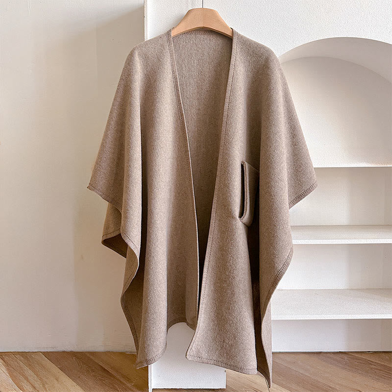 Écharpe-châle fendue chaude et confortable, couleur unie , Buddha Stones - Tanné - 160*110 cm - image 1